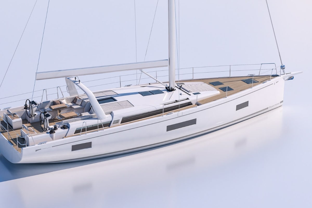 Beneteau Oceanis Yacht 54 technical 3d rendering side view