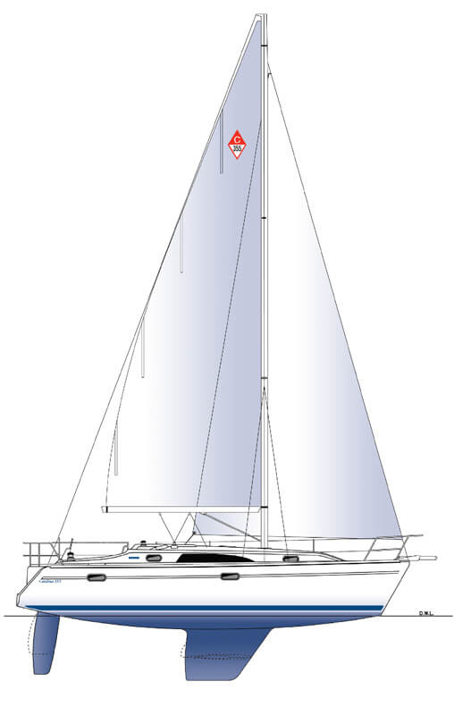technical illustration side view of a Catalina Yachts 355