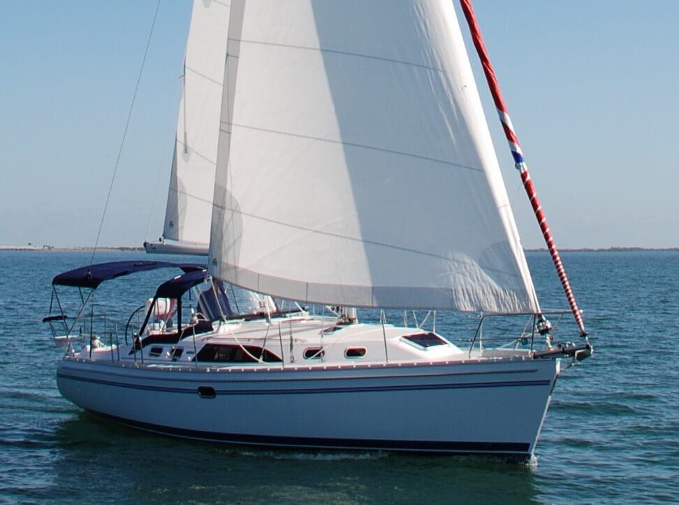 Catalina Yachts 385 with full sails in open water