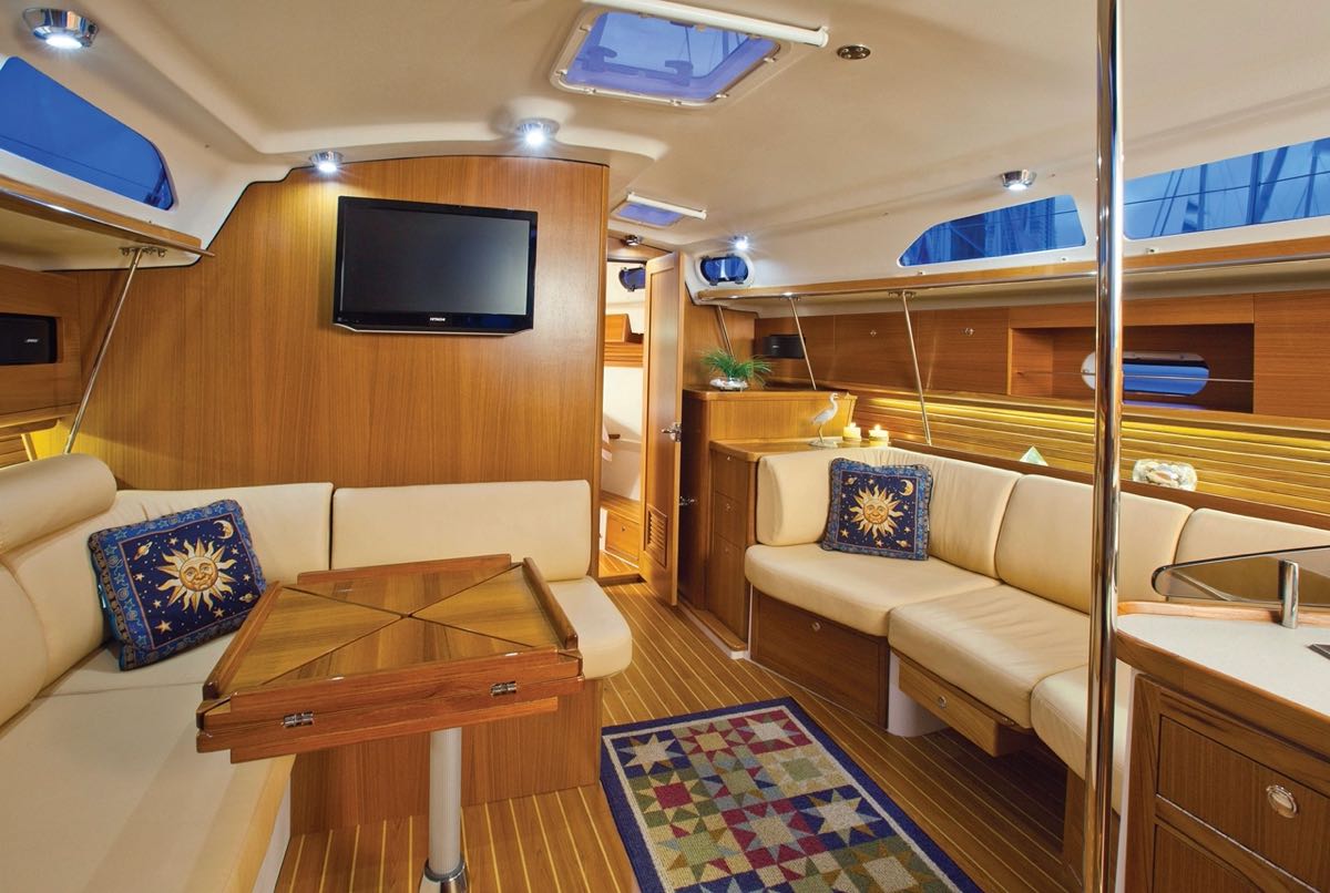 Catalina Yachts 385 saloon with seating area and television