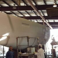 Catalina Yachts 425 hull in warehouse
