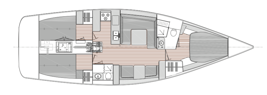 Catalina Yachts 425 blueprint illustration of interior layout