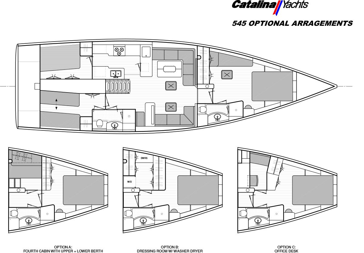 Catalina Yachts 545 blueprint drawing of interior layout options