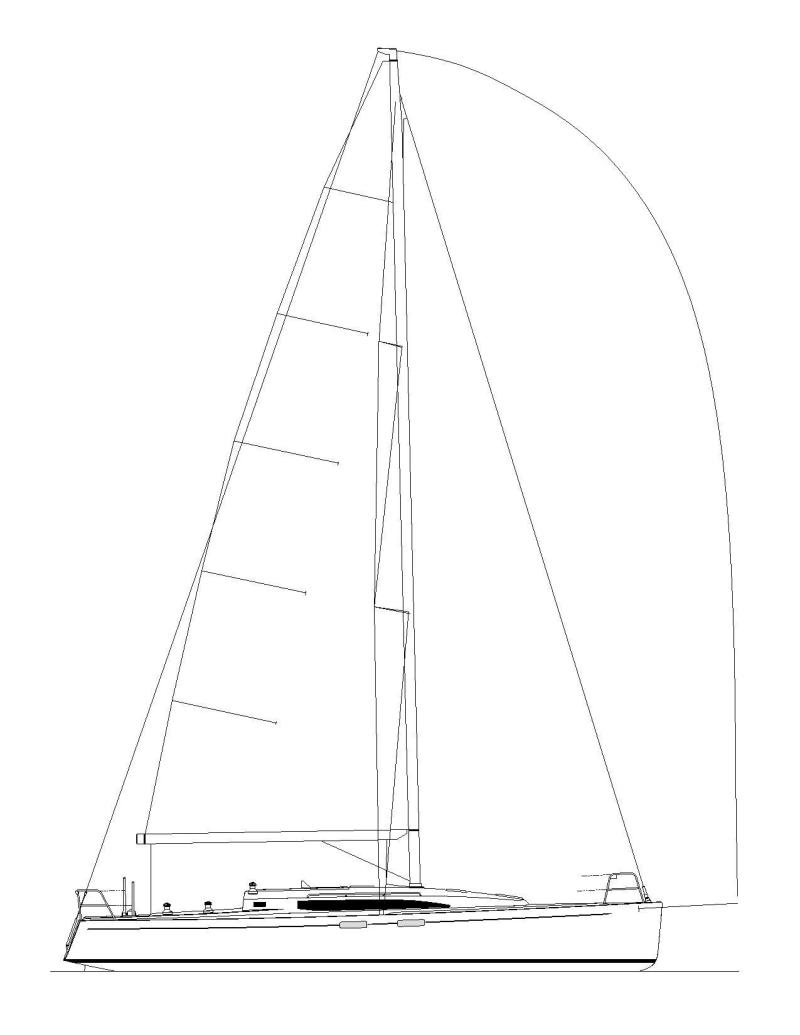 J Boats J/122e technical drawing of full boat and mast