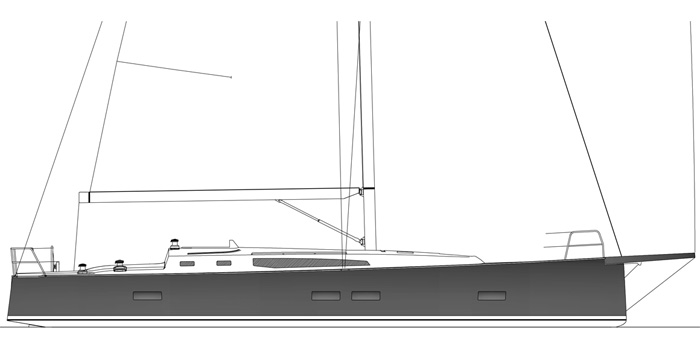 technical drawing of side view of a J Boats J/45