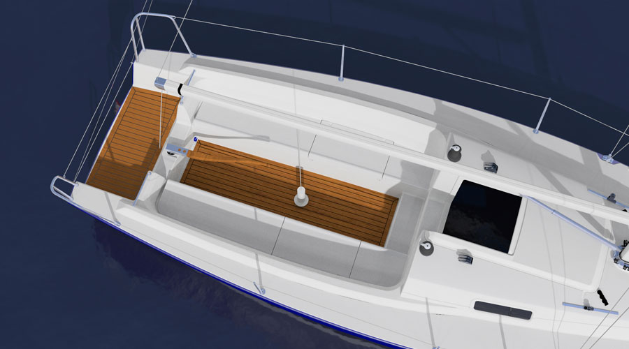 J Boats J/9 3D rendering of top view of deck