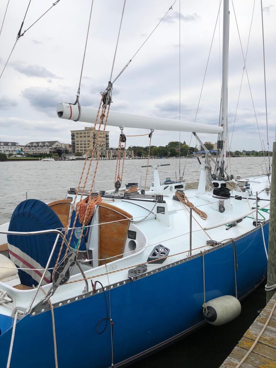 1973 Mull 54 docked with sails down