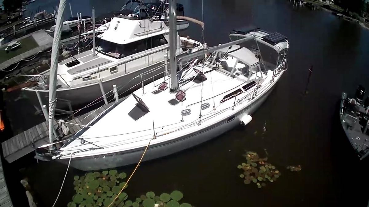 aerial view of 2006 Catalina 36 MK II docked