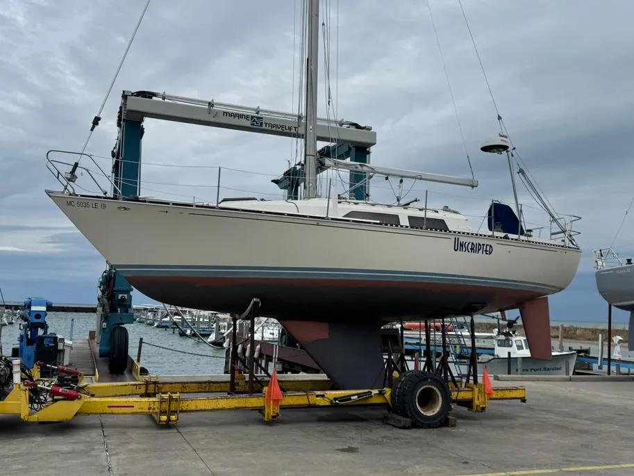 1980 C&C 32 sail boat on trailer