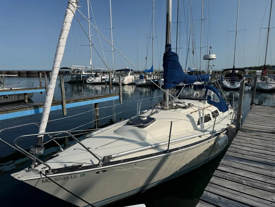 1980 C&C 32 sail boat exterior in dock