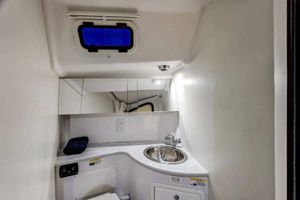 Catalina 316 sailboat interior head with sink and toilet