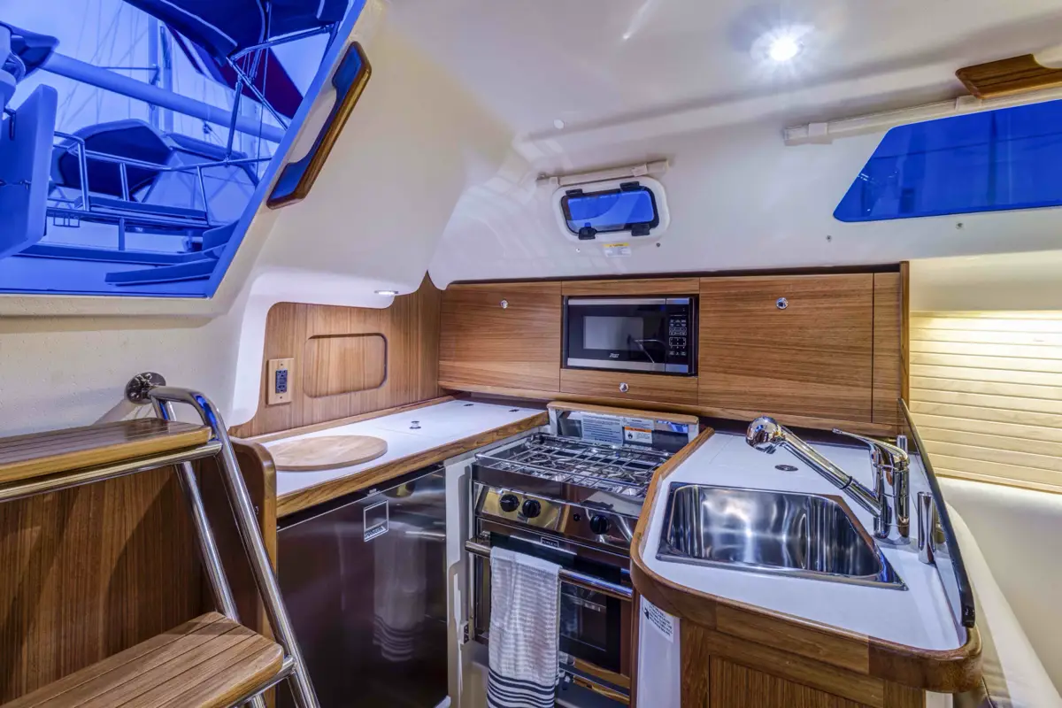 Catalina 316 sailboat galley with sink and stove