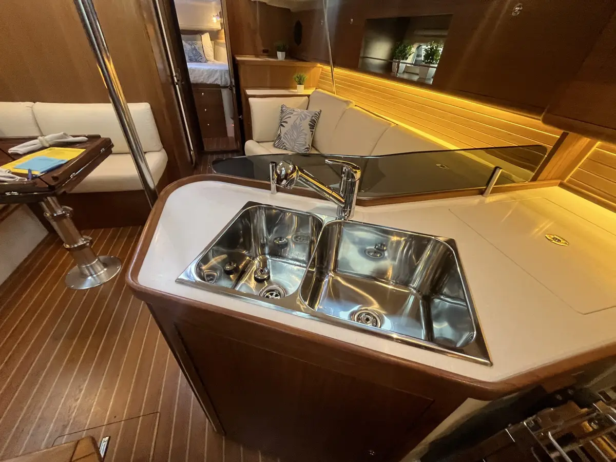 Catalina 386 sailboat interior galley sink