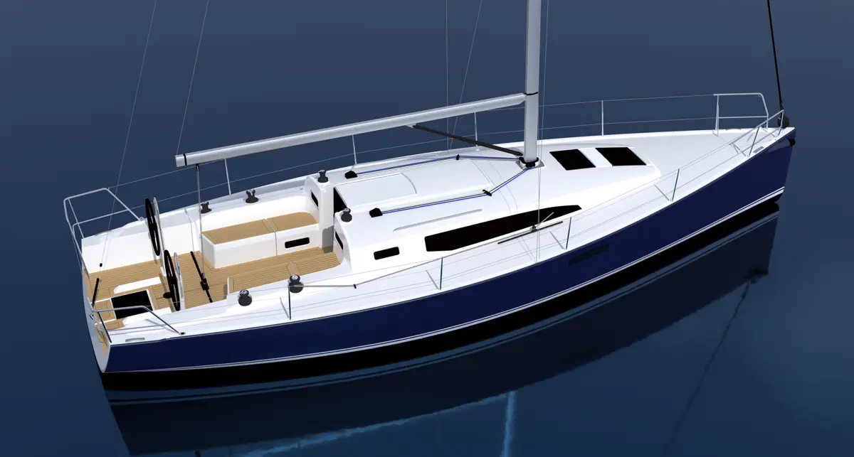 Top angled view 3D model of a J-Boat J-36 sailboat.