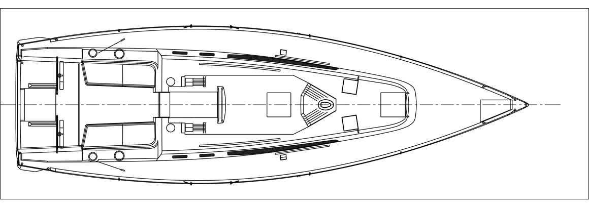 Blue print illustration top view of a J-Boat J-40 sailboat.