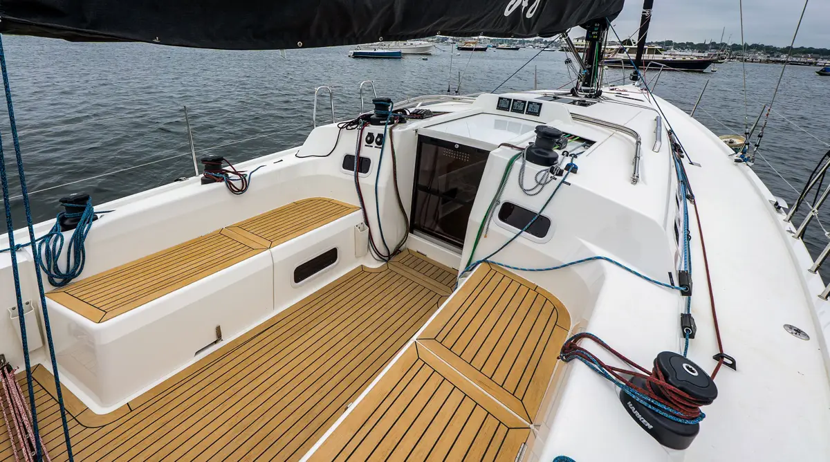Deck of a J-Boat J-40 sailboat.