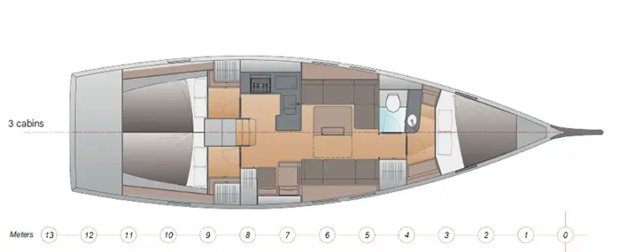 Top view cabin illustration of a J-Boat J-40 sailboat.