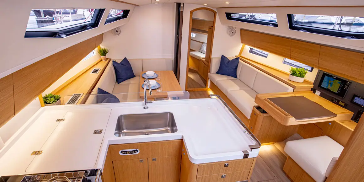 Interior cabin of a J-Boat J/45 sailboat.