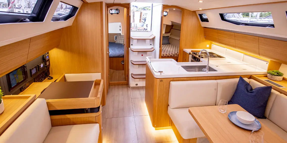 Interio cabin of a J-Boat J/45 sailboat.