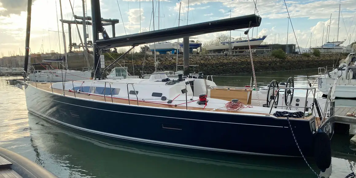 Docked J-Boat J/45 sailboat.