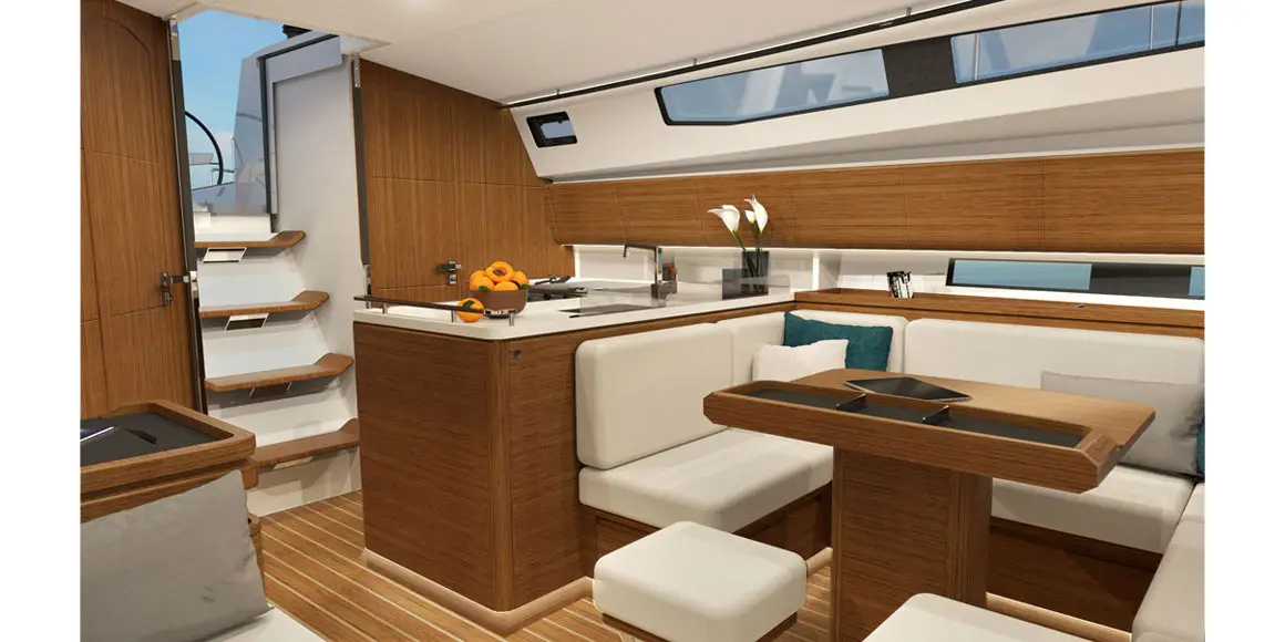 Interior cabin of a J-Boat J/45 sailboat.
