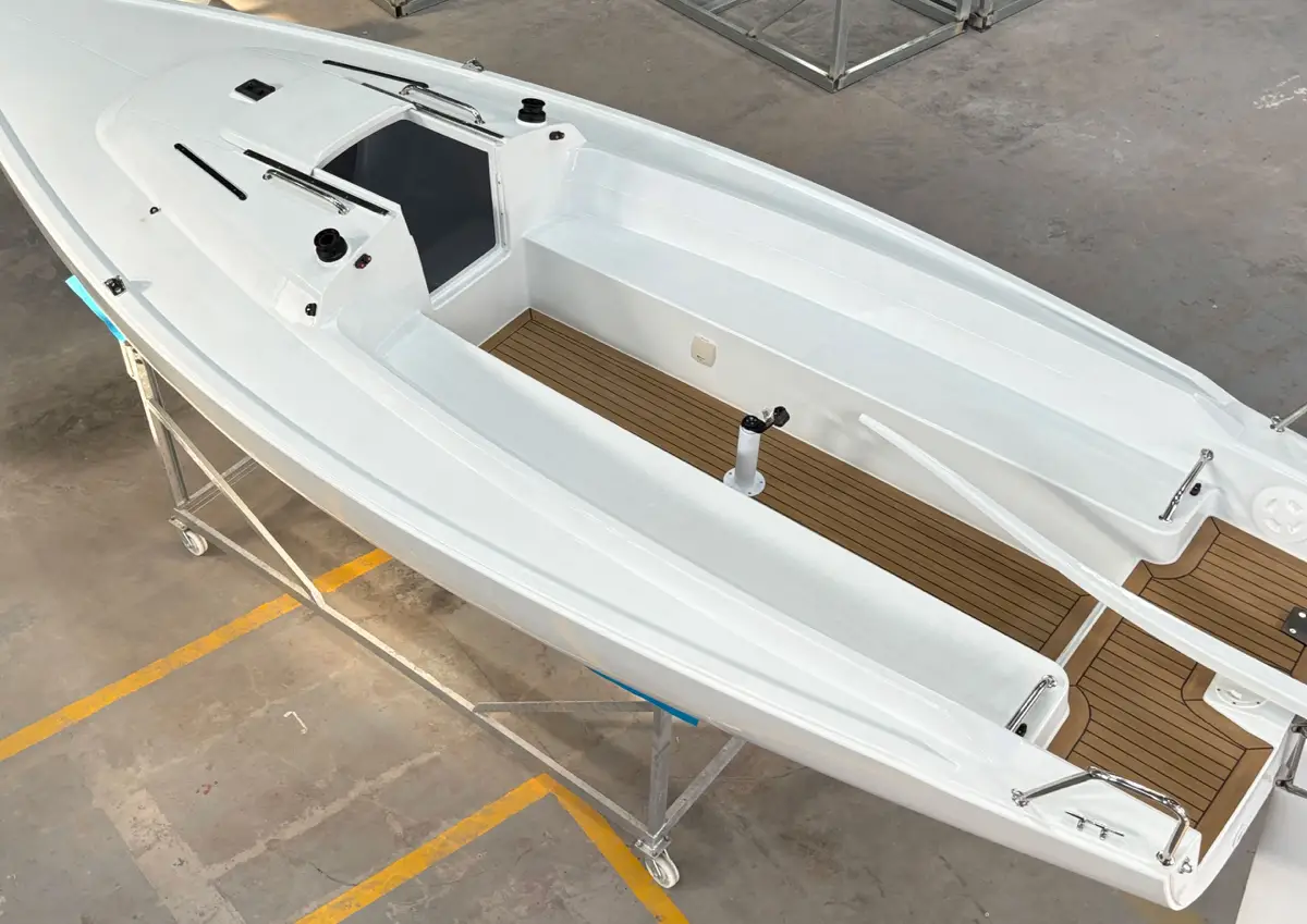 View of the empty hull of a J-Boat J-7 sailboat