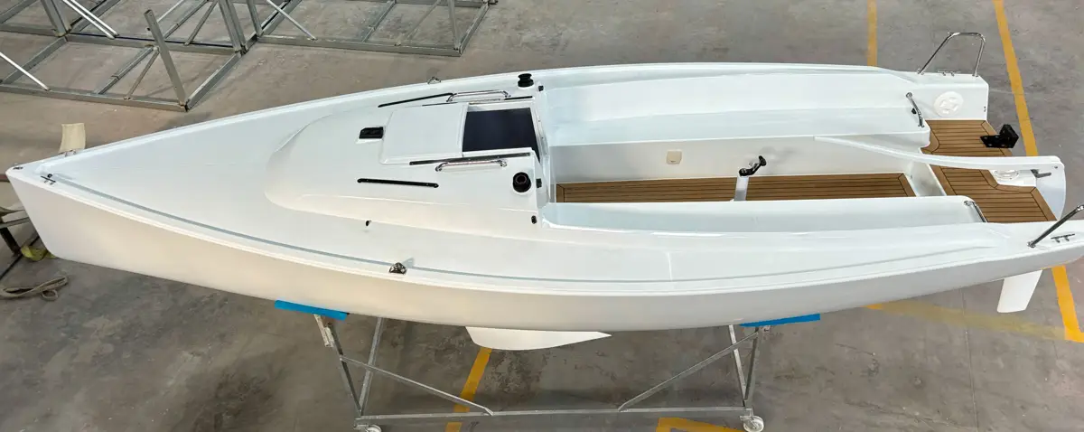 top view of the empty hull of a J-Boat J-7 sailboat