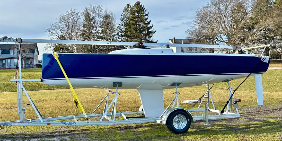 J-Boat J-7 sailboat on a trailer.