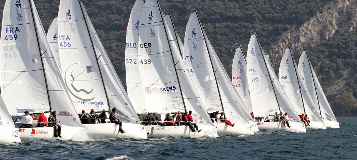 Group of J-Boat J70 sailboats during a race.