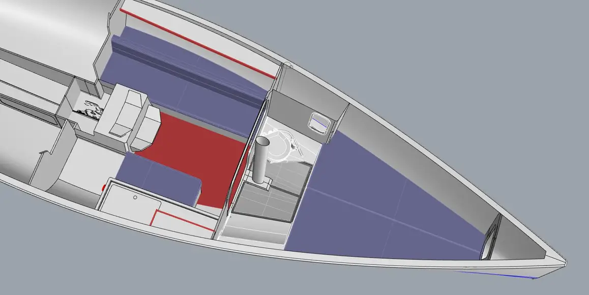 Top view rendering of a J-Boat J/9 sailboat.