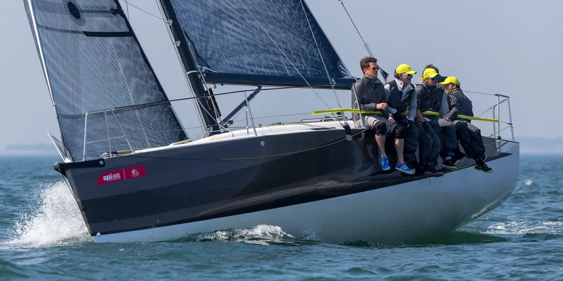 5 person crew on a J-Boat J99 sailboat.