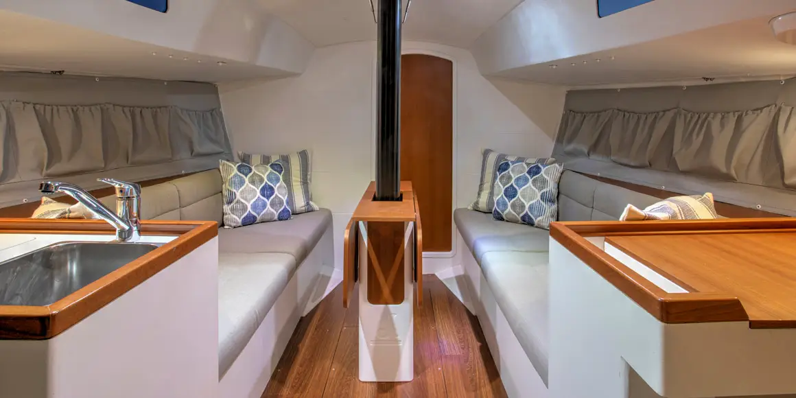 Interior cabin of a J-Boat J99 sailboat.