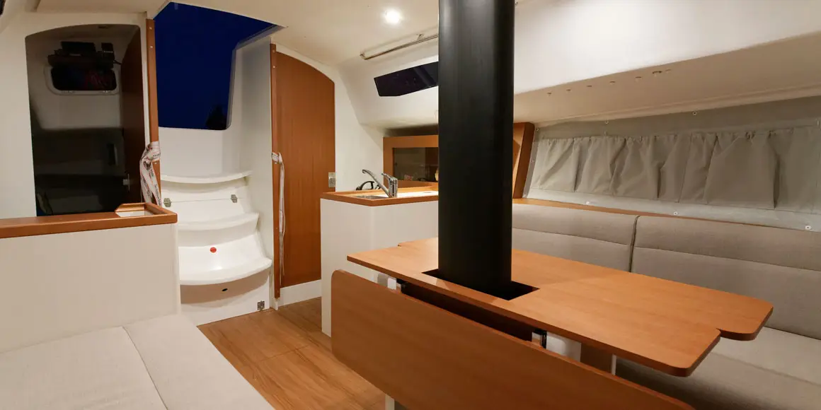 Interior cabin of a J-Boat J99 sailboat.