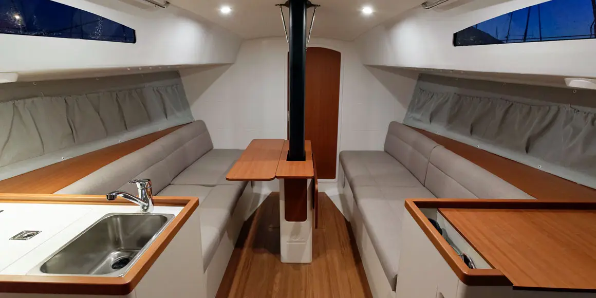 Interior cabin of a J-Boat J99 sailboat.