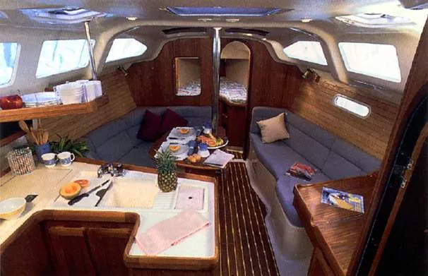 Interior of a 1997 Hunter 336 sailboat.