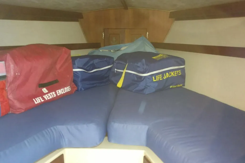 1984 Catalina 38 sailboat life vest storage area.