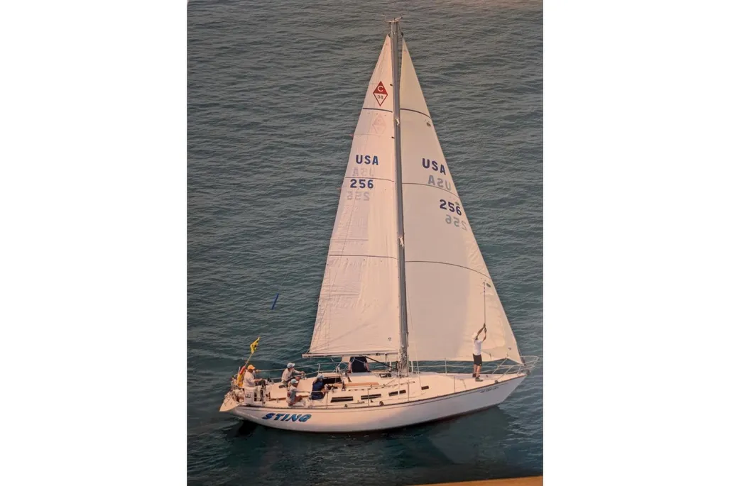 Aerial view of the 1984 Catalina 38 sailboat.
