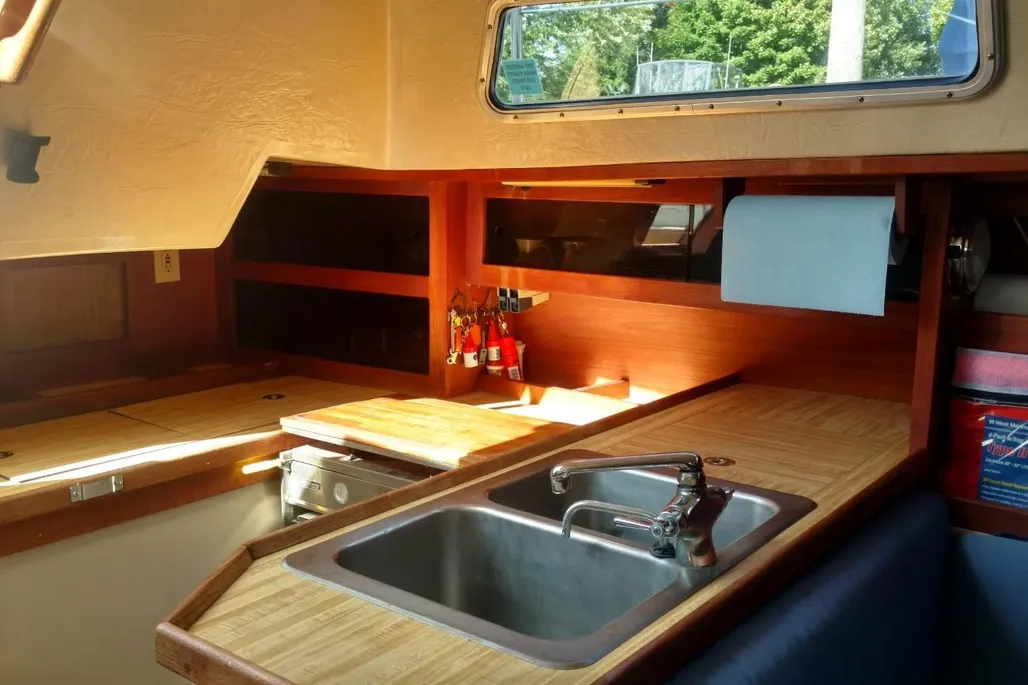 1984 Catalina 38 sailboat galley sink.