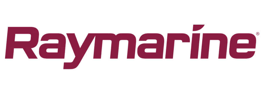 The Raymarine logo, featuring the word in a bold, deep burgundy, slanted font.